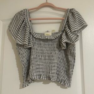 Maeve Anthropologie Gingham Puff Sleeve Smocked Blouse